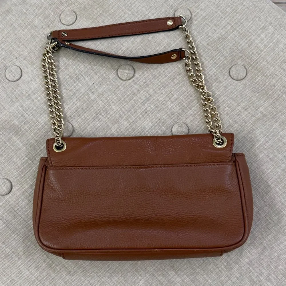 Michael Kors Cognac Pebbled Leather Shoulder Bag with Gold Chain
